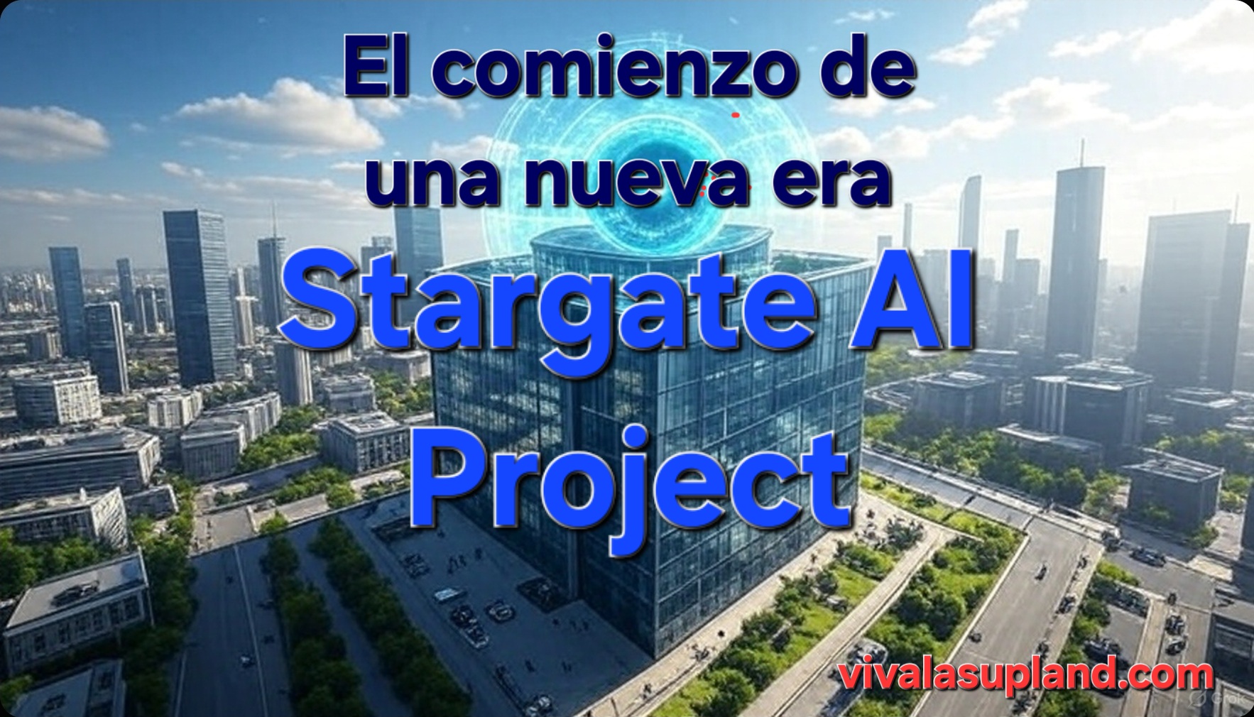 Centro de tecnología del Proyecto Stargate de IA en una ciudad futurista
